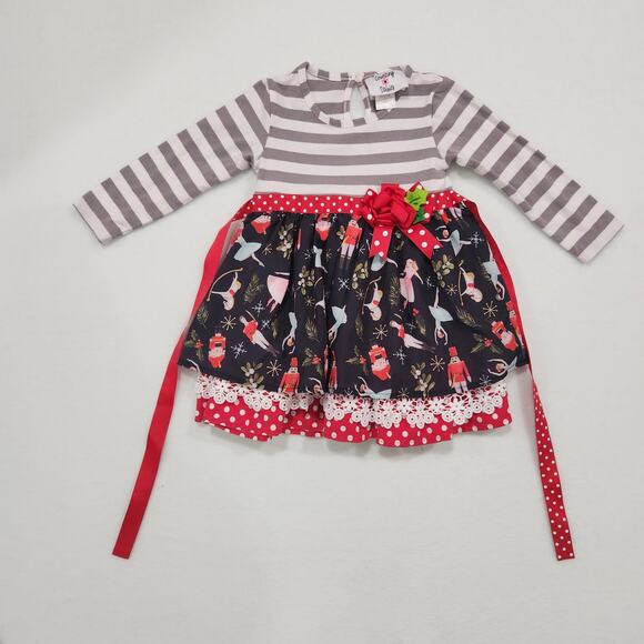 Rare Editions Baby Girls Printed Tiered Nutcracker Dress 2T - Picture 1 of 12
